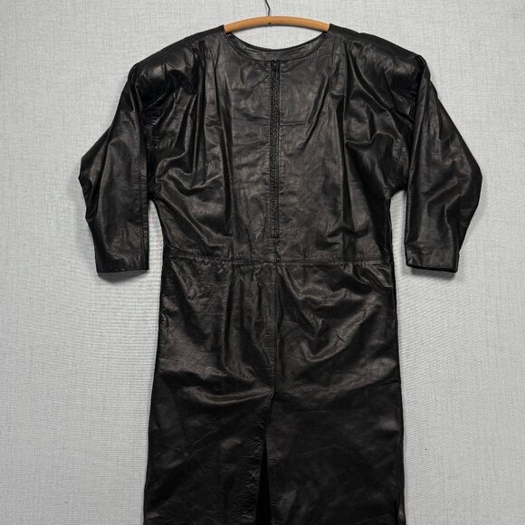 Vintage Wilsons Suede & Leather Black Tunic Dress 3/4 Sleeve Zip Front Size M - Picture 1 of 10